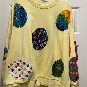 Queen of Sparkles Colorful Egg Yellow Sweatshirt XL